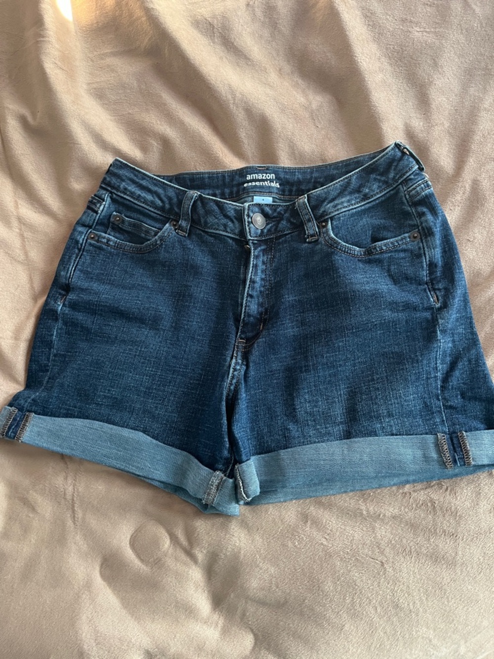 Amazon Essentials Dark Blue Denim Cuffed Women's Shorts